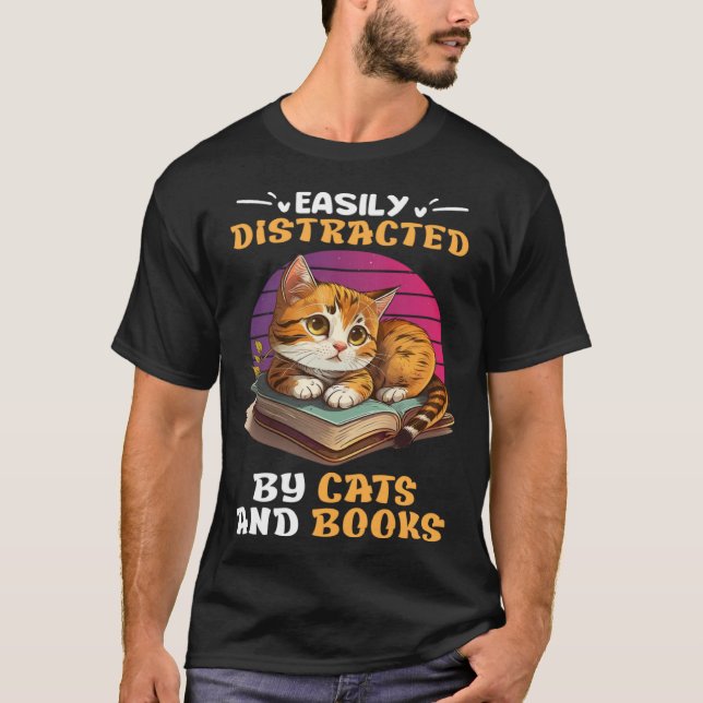 Cat  and Reading Cat Fans Books booknerd Book T-Shirt (Front)