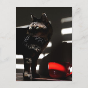 Cat and Red Cup Art Photograph Like A Movie Shot Postcard