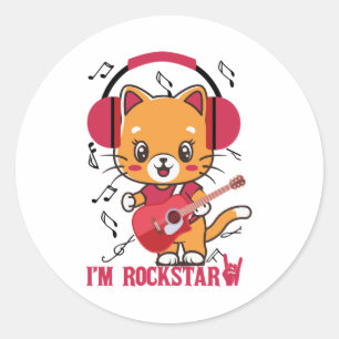Cat And Rock I'm Rockstar Cool Cat Band Rockcat Classic Round Sticker