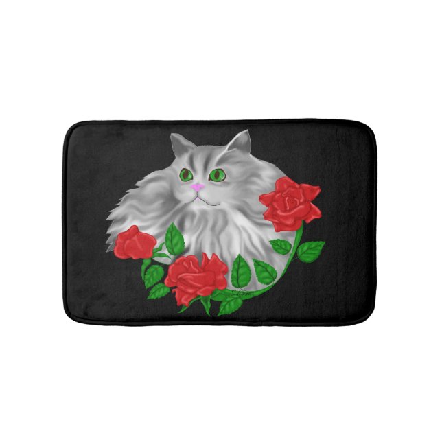 Cat and Roses Bath Mat (Front)