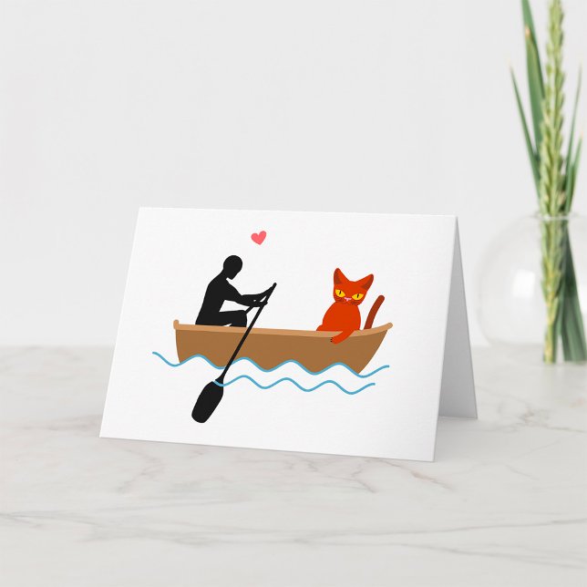 Cat and Rower in Boat Funny Whimsical Pet Lover  Card (Creator Uploaded)