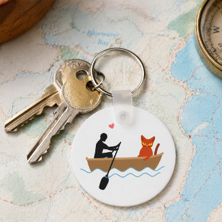 Cat and Rower in Boat Funny Whimsical Pet Lover  Key Ring