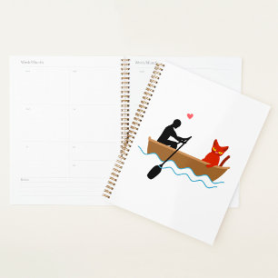 Cat and Rower in Boat Funny Whimsical Pet Lover Planner