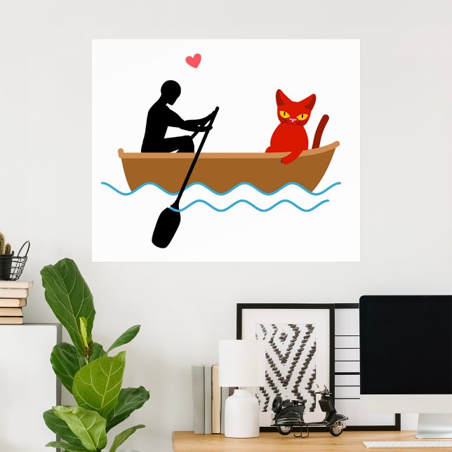 Cat and Rower in Boat Funny Whimsical Pet Lover  Poster (Creator Uploaded)