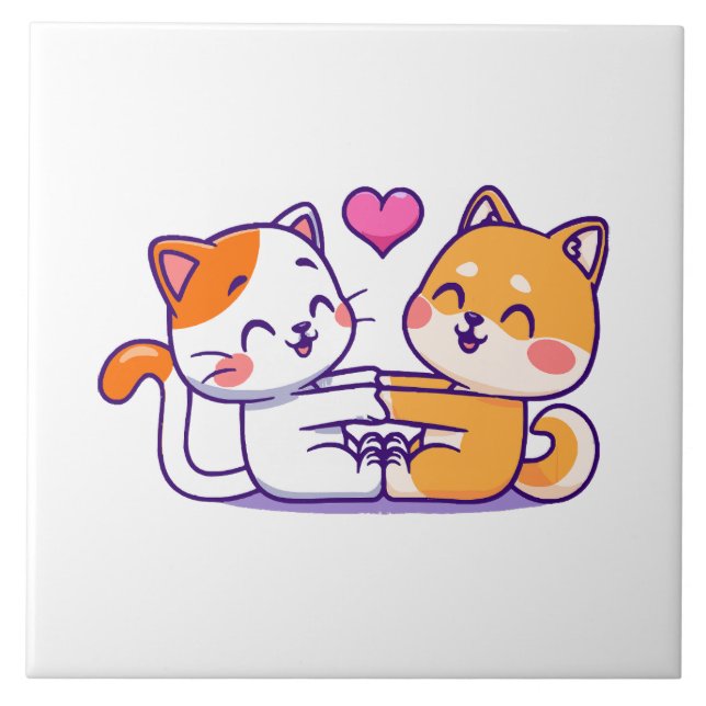 Cat And Shiba Inu Ceramic Tile (Front)