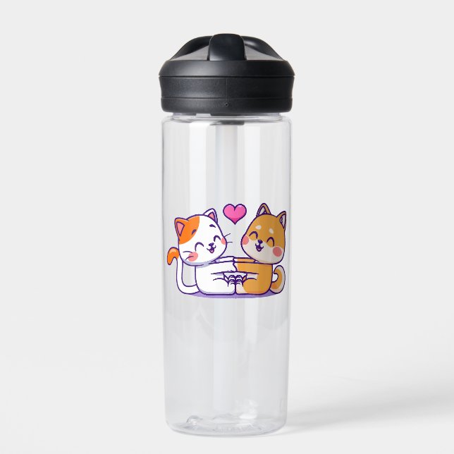 Cat And Shiba Inu Water Bottle (Front)