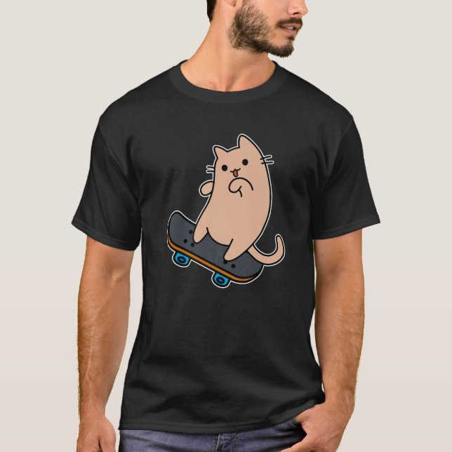 Cat And Skateboard Skateboarding Funny Cartoon Kit T-Shirt (Front)