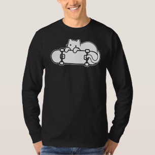 Cat and Skateboard Skateboarding Shy Cat outline T-Shirt