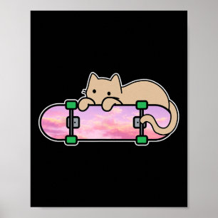 Cat And Skateboard Skateboarding Shy Cat Skating O Poster