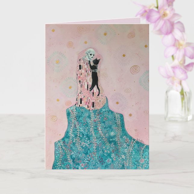 Cat and Skeleton  Card (Orchid)