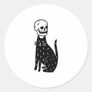 Cat and skull classic round sticker