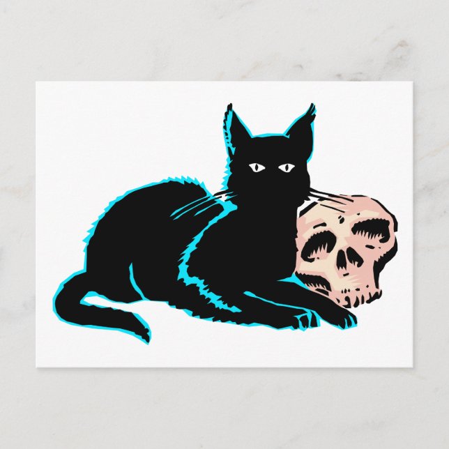 Cat and skull Halloween illustration Postcard (Front)