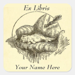Cat and Squirrel Ex Libris Bookplate Stickers