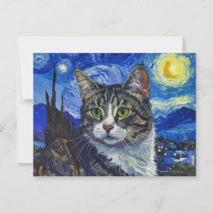 Cat and Starry Night Postcard