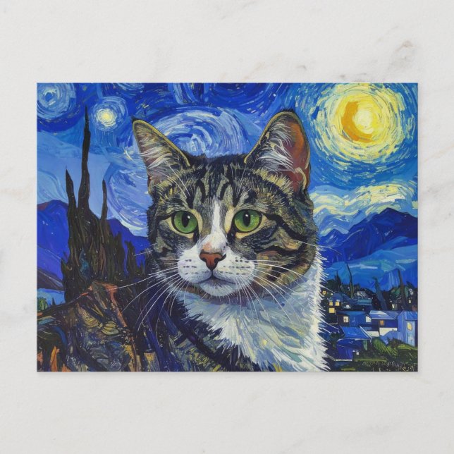 Cat and Starry Night Postcard (Front)