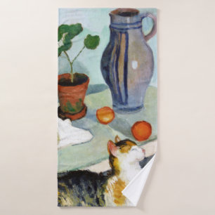 Cat and Still Life, August Macke Bath Towel