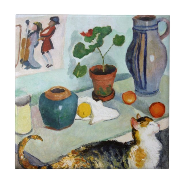 Cat and Still Life, August Macke Ceramic Tile (Front)