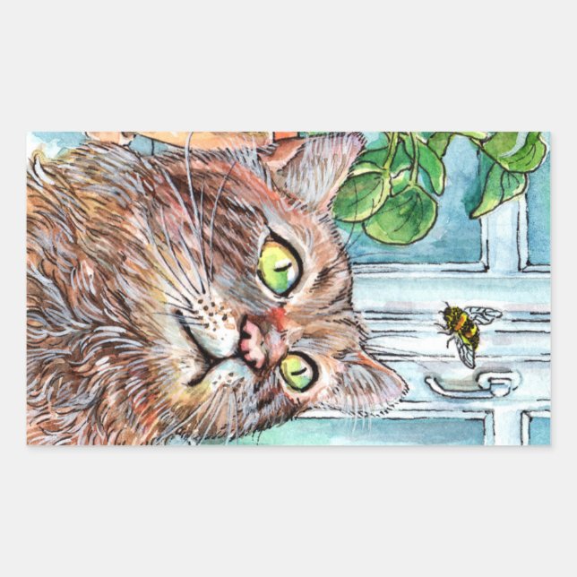 Cat and the Bee Rectangular Sticker (Front)