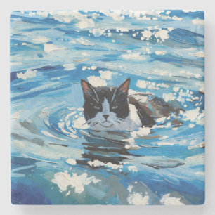 Cat And The Ocean (#4) Stone Coaster