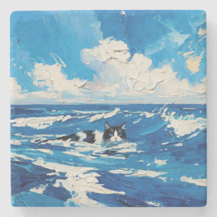 Cat And The Ocean (#6) Stone Coaster