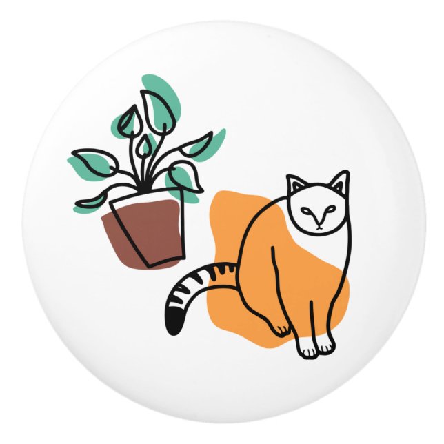 Cat and the plant ceramic knob (Front)