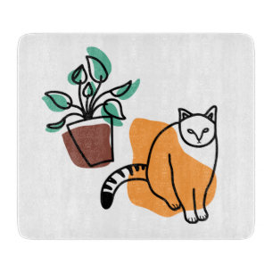 Cat and the plant cutting board