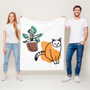 Cat and the plant fleece blanket