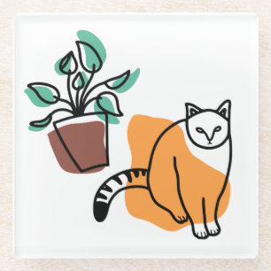 Cat and the plant glass coaster