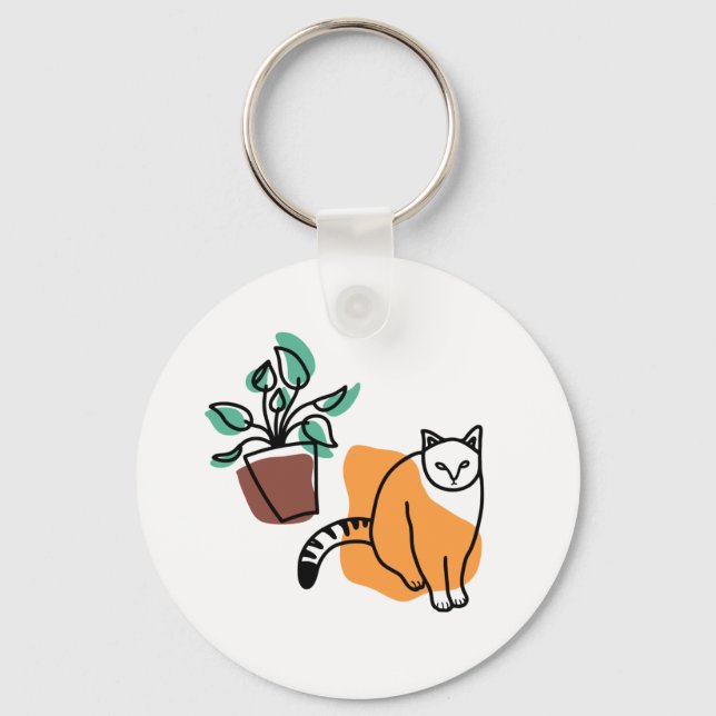 Cat and the plant key ring (Front)