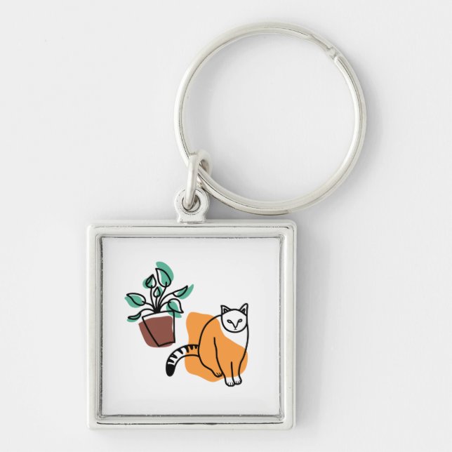 Cat and the plant key ring (Front)