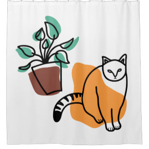 Cat and the plant shower curtain
