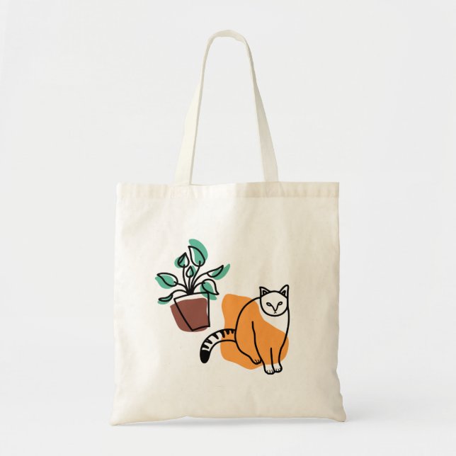 Cat and the plant tote bag (Front)