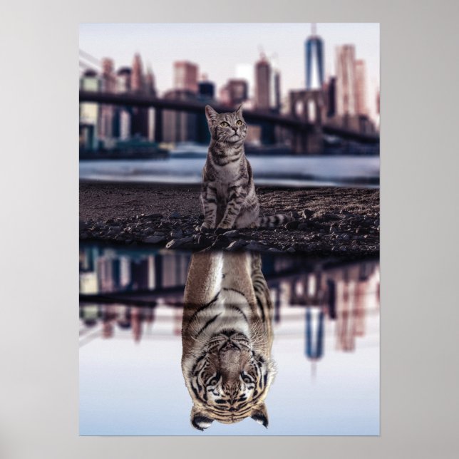 Cat and Tiger Water Reflection - Success, Hustle Poster (Front)