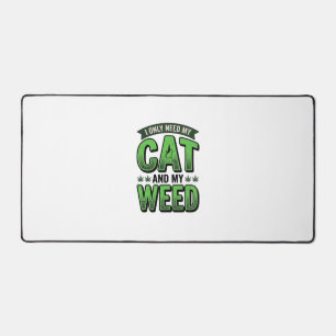 Cat And Weed Vintage Engraving T-Shirt Design_1 Desk Mat