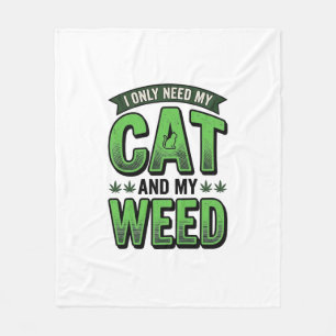 Cat And Weed Vintage Engraving T-Shirt Design_1 Fleece Blanket