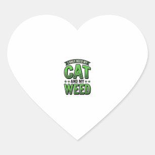 Cat And Weed Vintage Engraving T-Shirt Design_1 Heart Sticker