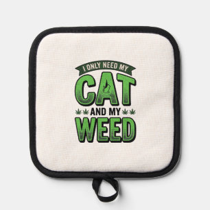 Cat And Weed Vintage Engraving T-Shirt Design_1 Pot Holder