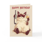 Cat and Wine Bottle Birthday Card