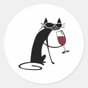 Cat and Wine Classic Round Sticker