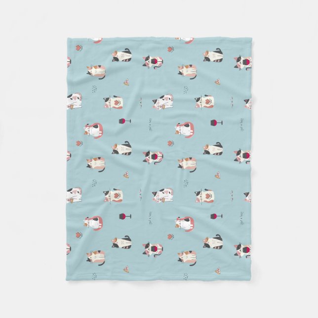 Cat and Wine Fleece Blanket (Front)