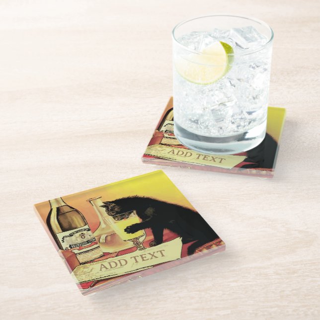 Cat and Wine  Glass Coaster (Angled)