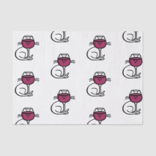Cat and Wine Glass Tissue Paper (Front)