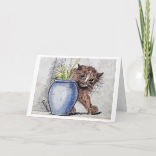 Cat and Yellow Small Bird, Louis Wain Card