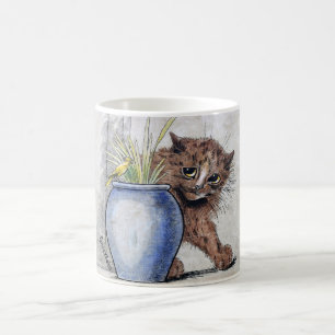 Cat and Yellow Small Bird, Louis Wain Coffee Mug