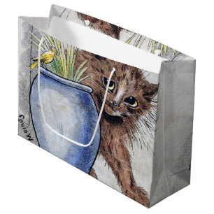Cat and Yellow Small Bird, Louis Wain Large Gift Bag