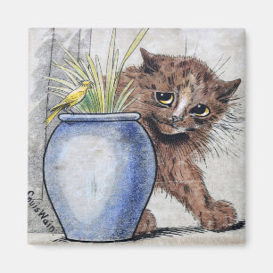 Cat and Yellow Small Bird, Louis Wain Magnet