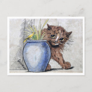 Cat and Yellow Small Bird, Louis Wain Postcard