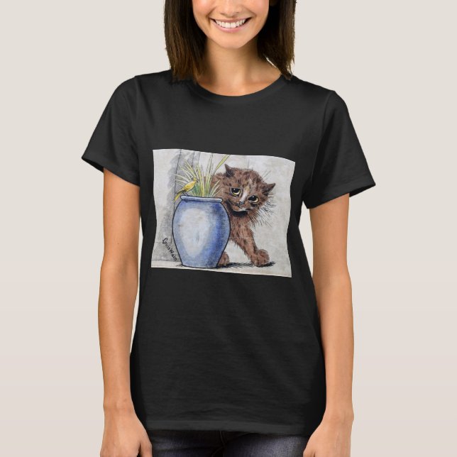 Cat and Yellow Small Bird, Louis Wain T-Shirt (Front)