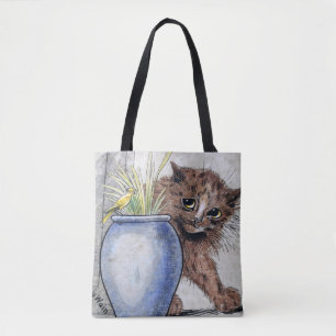Cat and Yellow Small Bird, Louis Wain Tote Bag