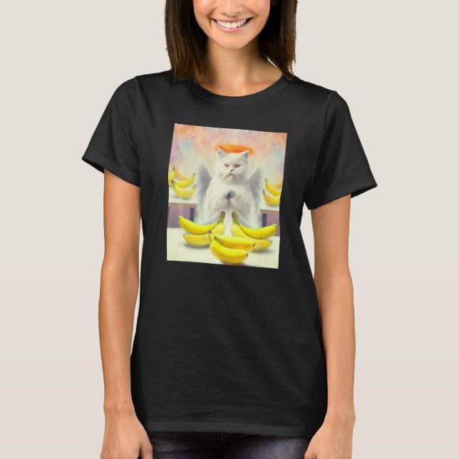 Cat angel artwork meow kitty portrait cute banana  T-Shirt (Front)